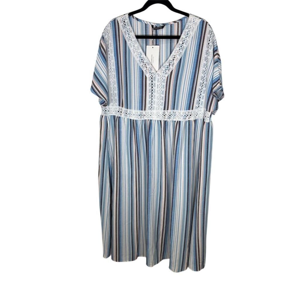 BloomChic Women's Size 16 Blue Striped V-Neck Midi Dress Casual